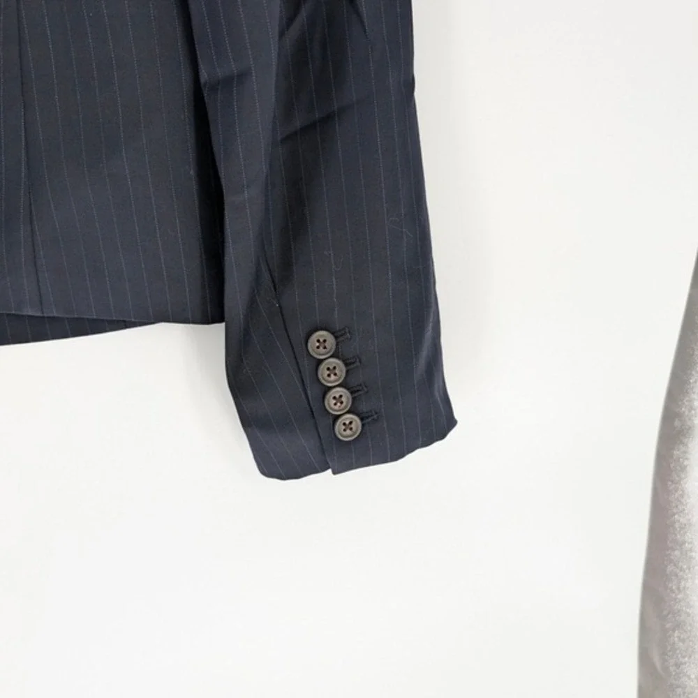 J.Crew‎ Womens Navy Blue Pinstripe 100% Wool 3-Button Blazer Jacket Size 12T